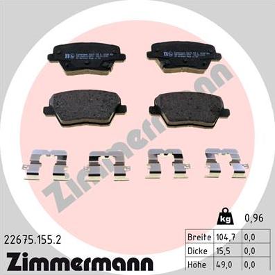 Zimmermann 22675.155.2 - Тормозные колодки, дисковые, комплект autospares.lv