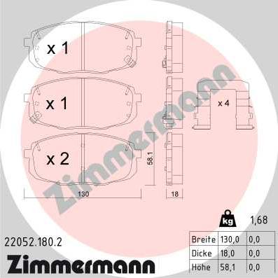 Zimmermann 22052.180.2 - Тормозные колодки, дисковые, комплект autospares.lv