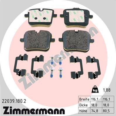 Zimmermann 22039.180.2 - Тормозные колодки, дисковые, комплект autospares.lv