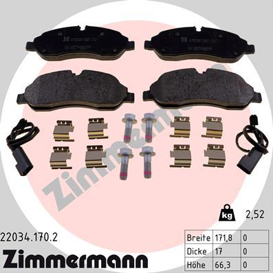 Zimmermann 22034.170.2 - Тормозные колодки, дисковые, комплект autospares.lv