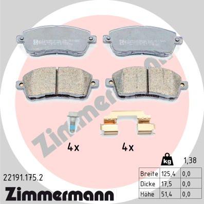 Zimmermann 22191.175.2 - Тормозные колодки, дисковые, комплект autospares.lv