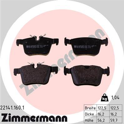 Zimmermann 22141.160.1 - Тормозные колодки, дисковые, комплект autospares.lv