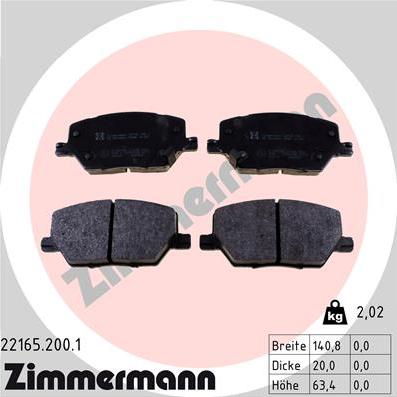 Zimmermann 22165.200.1 - Тормозные колодки, дисковые, комплект autospares.lv