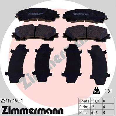 Zimmermann 22117.160.1 - Тормозные колодки, дисковые, комплект autospares.lv