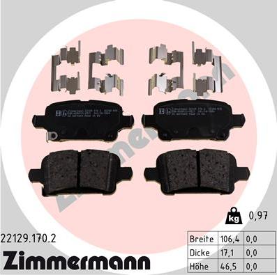 Zimmermann 22129.170.2 - Тормозные колодки, дисковые, комплект autospares.lv