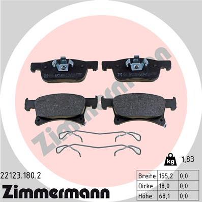 Zimmermann 22123.180.2 - Тормозные колодки, дисковые, комплект autospares.lv