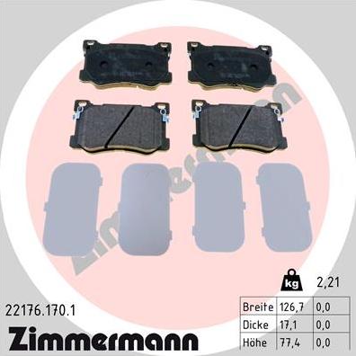 Zimmermann 22176.170.1 - Тормозные колодки, дисковые, комплект autospares.lv