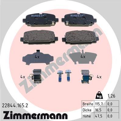 Zimmermann 22844.165.2 - Тормозные колодки, дисковые, комплект autospares.lv