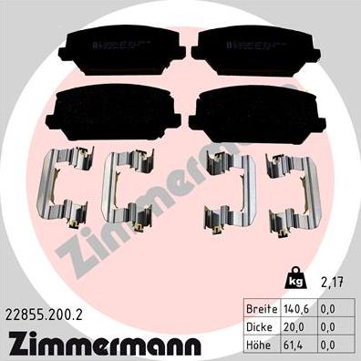 Zimmermann 22855.200.2 - Тормозные колодки, дисковые, комплект autospares.lv