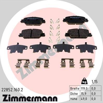 Zimmermann 22852.160.2 - Тормозные колодки, дисковые, комплект autospares.lv