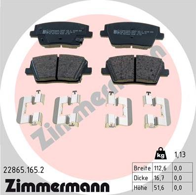 Zimmermann 22865.165.2 - Тормозные колодки, дисковые, комплект autospares.lv