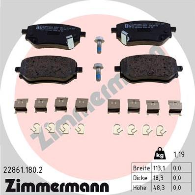 Zimmermann 22861.180.2 - Тормозные колодки, дисковые, комплект autospares.lv