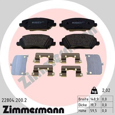 Zimmermann 22804.200.2 - Тормозные колодки, дисковые, комплект autospares.lv