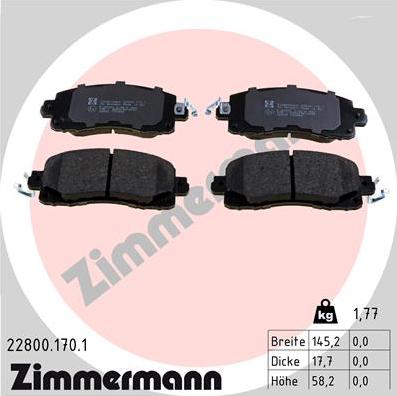 Zimmermann 22800.170.1 - Тормозные колодки, дисковые, комплект autospares.lv