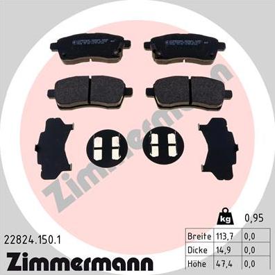 Zimmermann 22824.150.1 - Тормозные колодки, дисковые, комплект autospares.lv