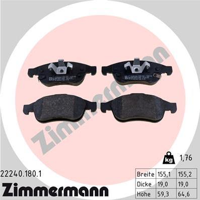 Zimmermann 22240.180.1 - Тормозные колодки, дисковые, комплект autospares.lv