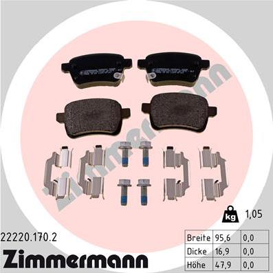 Zimmermann 22220.170.2 - Тормозные колодки, дисковые, комплект autospares.lv