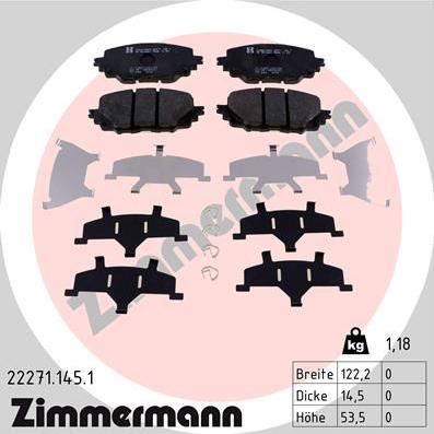 Zimmermann 22271.145.1 - Тормозные колодки, дисковые, комплект autospares.lv