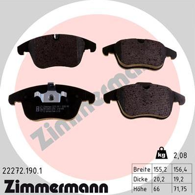 Zimmermann 22272.190.1 - Тормозные колодки, дисковые, комплект autospares.lv