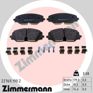 Zimmermann 22769.190.2 - Тормозные колодки, дисковые, комплект autospares.lv