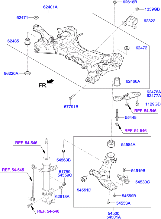 Hyundai 545012W500 - Arm complete - front lower, rh autospares.lv