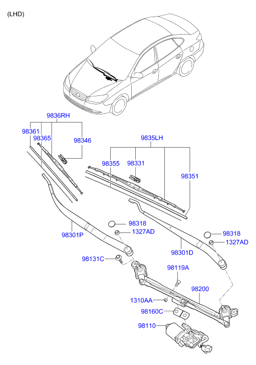 KIA 983602H000 - Щетка стеклоочистителя autospares.lv