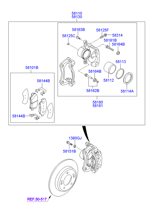 Hyundai 58180-3XA10 - Комплект направляющей гильзы, тормозной поршень autospares.lv