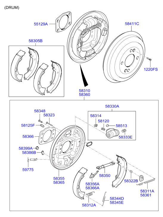 Hyundai 58305-B4A70 - Комплект тормозных колодок, барабанные autospares.lv