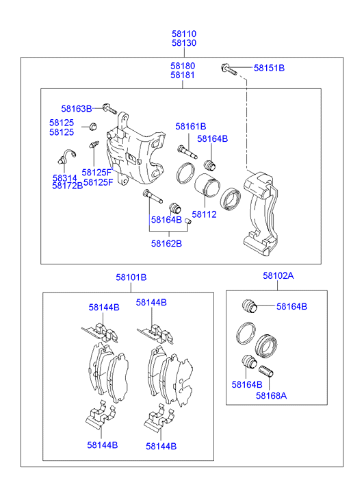 KIA 58110-2D600 - Комплект направляющей гильзы, тормозной поршень autospares.lv