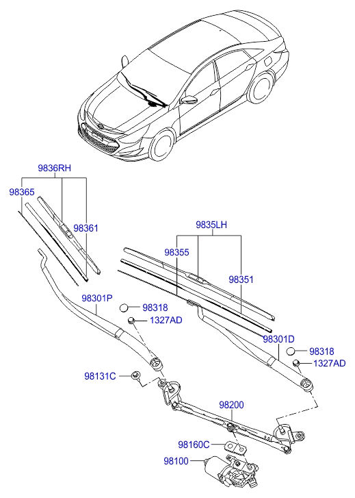 Hyundai 983603S000 - Щетка стеклоочистителя autospares.lv