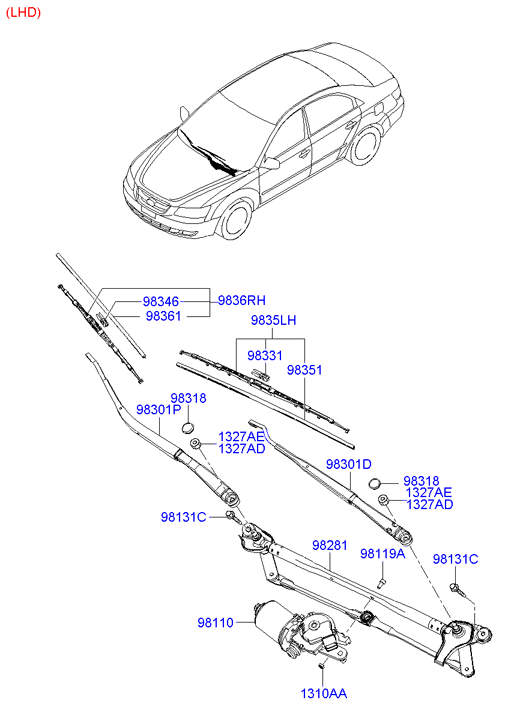 Hyundai 983503K100 - Щетка стеклоочистителя autospares.lv