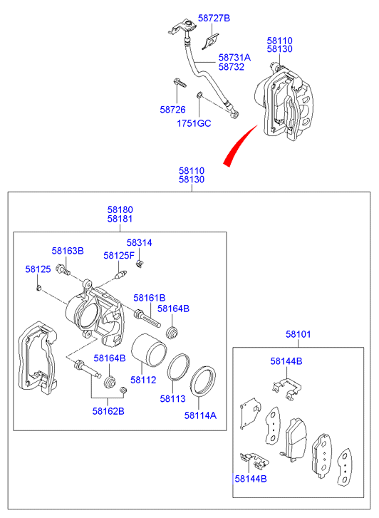 KIA 58164-2E000 - Комплект направляющей гильзы, тормозной поршень autospares.lv