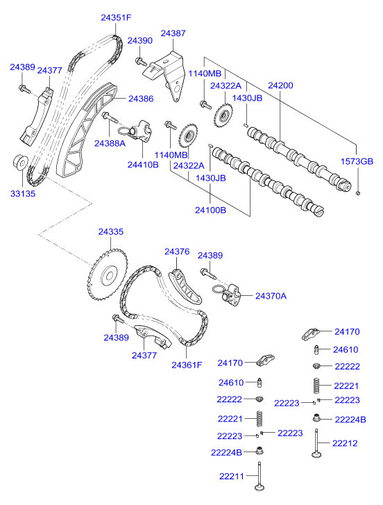 Hyundai 24322-2A000* - Комплект цепи привода распредвала autospares.lv