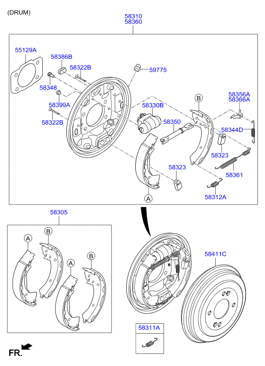 Hyundai 58350F2A00 - Комплект тормозных колодок, барабанные autospares.lv