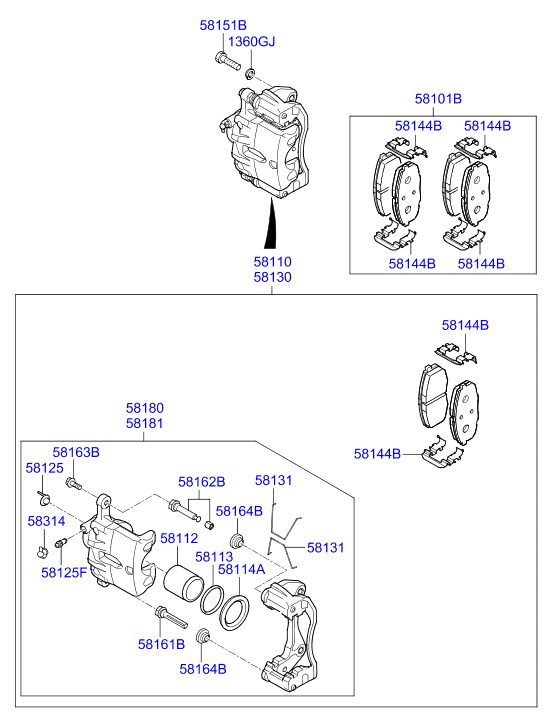 Hyundai 58101F2A00 - Тормозные колодки, дисковые, комплект autospares.lv