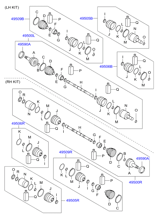 Hyundai 49500-2B700 - Шарнирный комплект, ШРУС, приводной вал autospares.lv