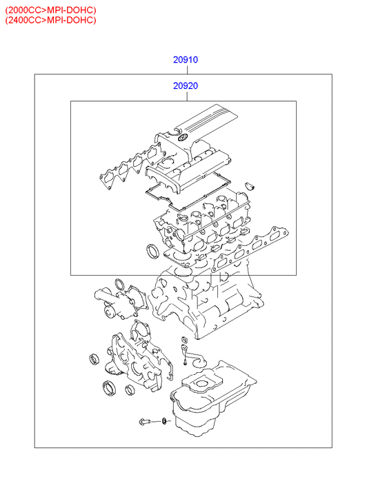 KIA 20920-38B00 - Комплект прокладок, головка цилиндра autospares.lv