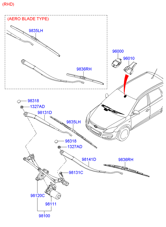 Hyundai 9838007000 - Покрышка, рычаг стеклоочистителя autospares.lv