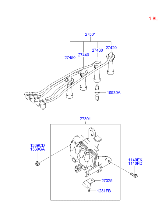 Hyundai 27501-23B01 - Комплект проводов зажигания autospares.lv