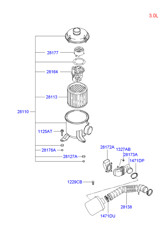 KIA 28130-44000 - Воздушный фильтр, двигатель autospares.lv