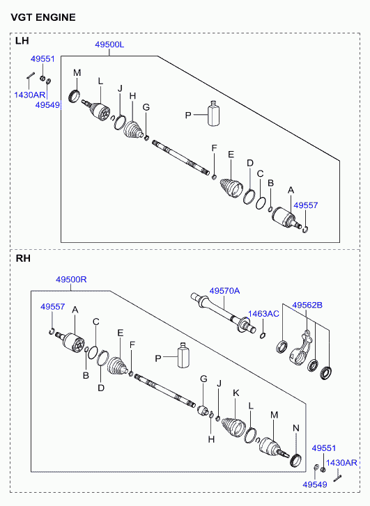 Hyundai 49501-2E900 - Шарнирный комплект, ШРУС, приводной вал autospares.lv