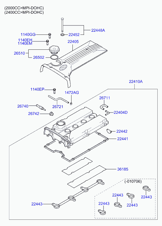 KIA 22441-37104 - Прокладка, крышка головки цилиндра autospares.lv