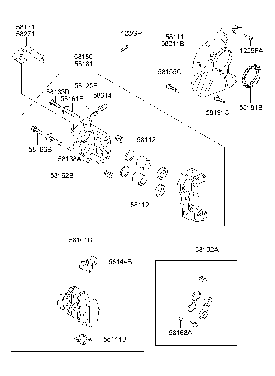 KIA 581014AA12 - Тормозные колодки, дисковые, комплект autospares.lv