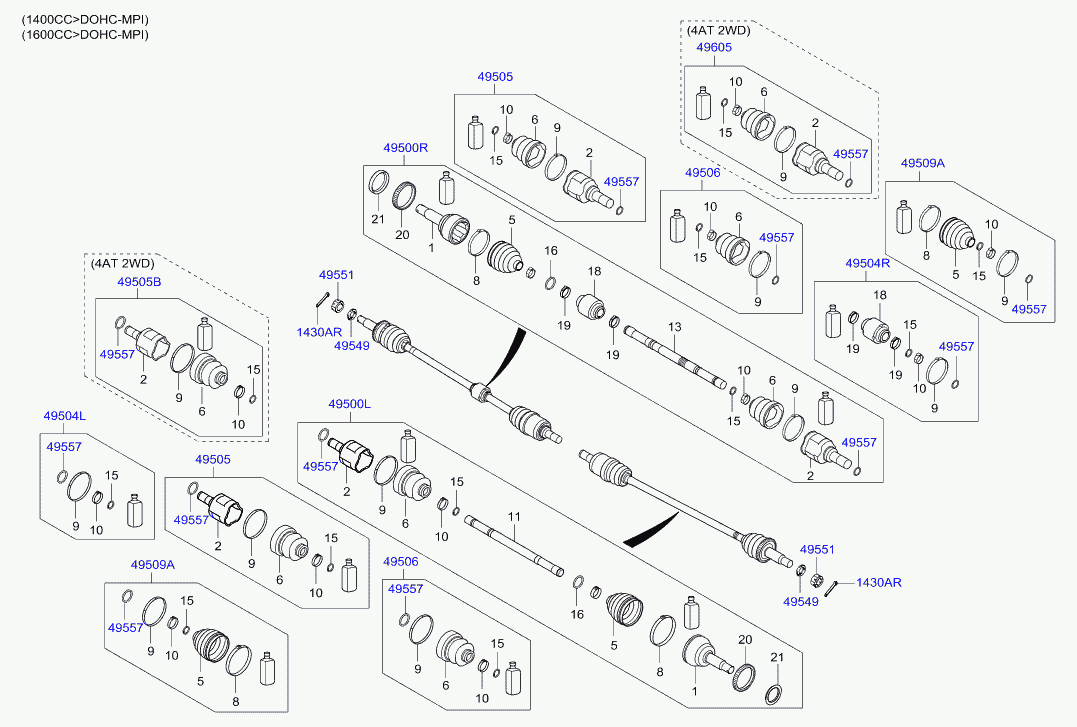 Hyundai 49500-1C362 - Шарнирный комплект, ШРУС, приводной вал autospares.lv