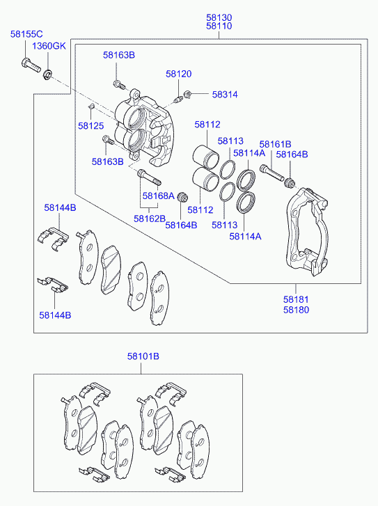 KIA 58101-4HA50 - Тормозные колодки, дисковые, комплект autospares.lv