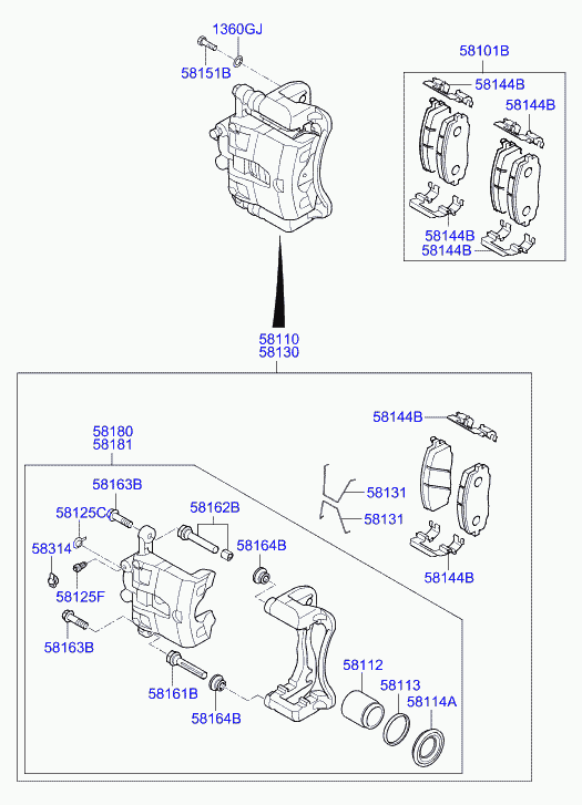 Hyundai 58101C8A60 - Тормозные колодки, дисковые, комплект autospares.lv