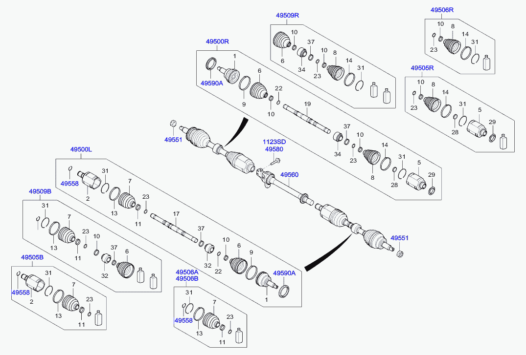 Hyundai 49501-2W050 - Шарнирный комплект, ШРУС, приводной вал autospares.lv