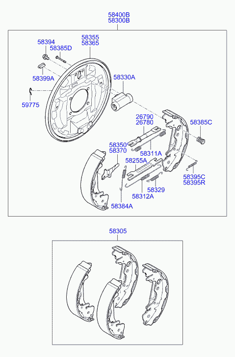 Hyundai 583054HA00 - Комплект тормозных колодок, барабанные autospares.lv