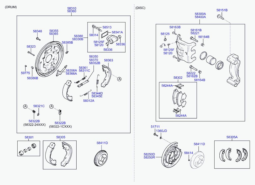 Hyundai 583051CA00 - Комплект тормозных колодок, барабанные autospares.lv