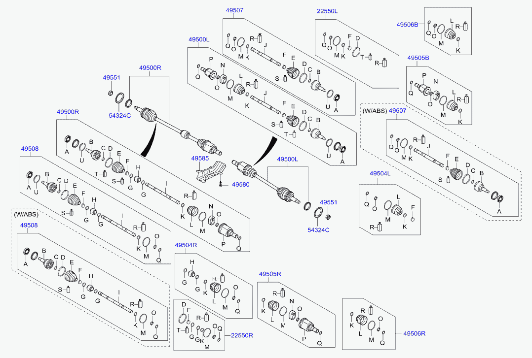 Hyundai 49501-A6100 - Шарнирный комплект, ШРУС, приводной вал autospares.lv